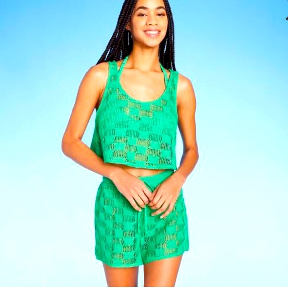 NWT Womens Open Weave Crochet CropCover Up Tank &matching shorts-sold as set! - Picture 1 of 9